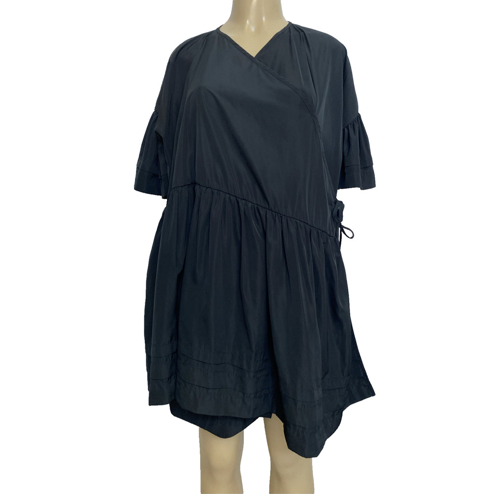 CECILIE BAHNSEN Black Wrap Dress Short Sleeve Ruffled V neck Mini XS S